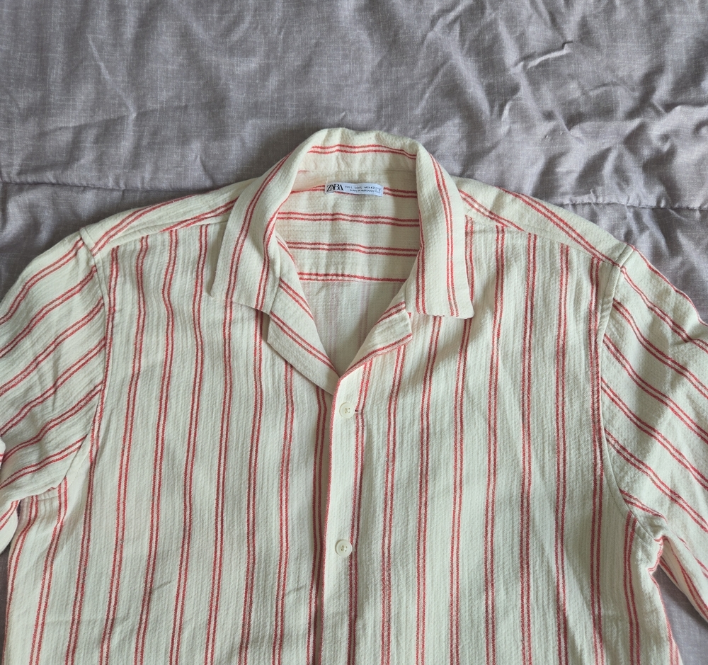 Zara Cream Shirt with Red Vertical Stripes